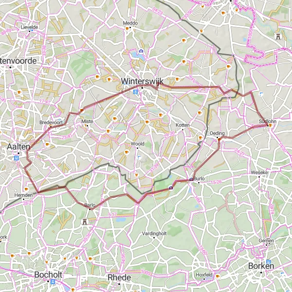 Map miniature of "Südlohn - Winterwijkse Berg Gravel Challenge" cycling inspiration in Münster, Germany. Generated by Tarmacs.app cycling route planner