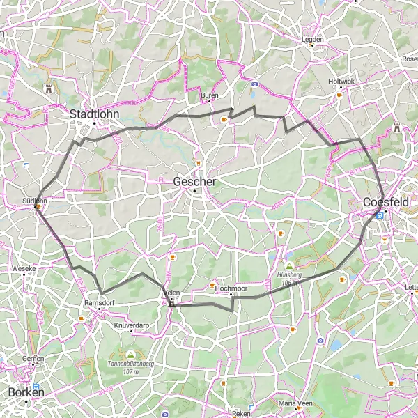 Map miniature of "Münster Road Loop" cycling inspiration in Münster, Germany. Generated by Tarmacs.app cycling route planner