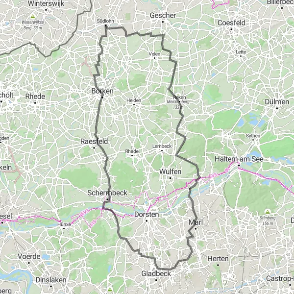 Karten-Miniaturansicht der Radinspiration "Rund um Südlohn und Umgebung" in Münster, Germany. Erstellt vom Tarmacs.app-Routenplaner für Radtouren
