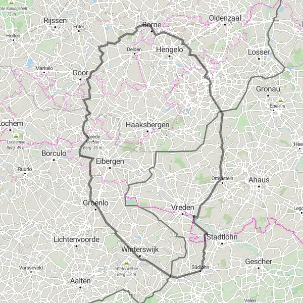 Karten-Miniaturansicht der Radinspiration "Die Brinkheurne-De Needse Berg-Tour mit 122 km" in Münster, Germany. Erstellt vom Tarmacs.app-Routenplaner für Radtouren