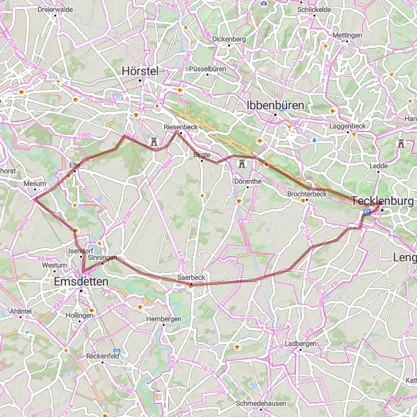 Map miniature of "Tecklenburg Gravel Loop" cycling inspiration in Münster, Germany. Generated by Tarmacs.app cycling route planner