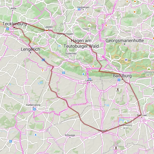 Map miniature of "Off-Road Adventure: Tecklenburg Gravel Delight" cycling inspiration in Münster, Germany. Generated by Tarmacs.app cycling route planner