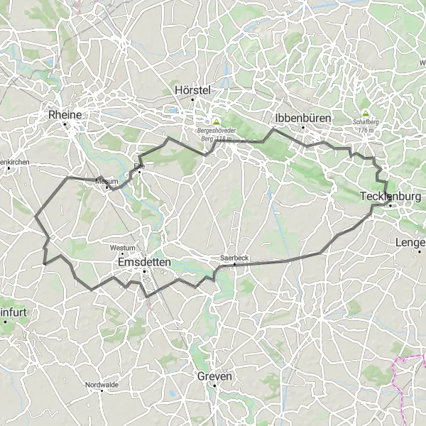 Map miniature of "Tecklenburg Road Challenge" cycling inspiration in Münster, Germany. Generated by Tarmacs.app cycling route planner