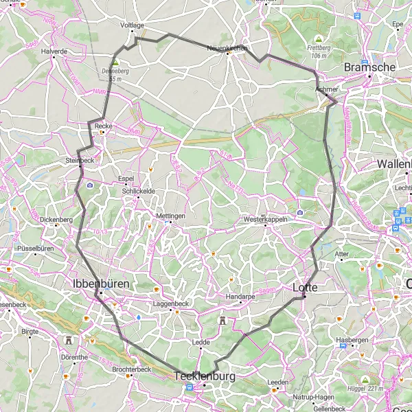 Map miniature of "Scenic Tour from Tecklenburg" cycling inspiration in Münster, Germany. Generated by Tarmacs.app cycling route planner