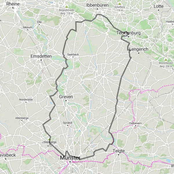 Karten-Miniaturansicht der Radinspiration "Hügelige Schönheit um Tecklenburg" in Münster, Germany. Erstellt vom Tarmacs.app-Routenplaner für Radtouren