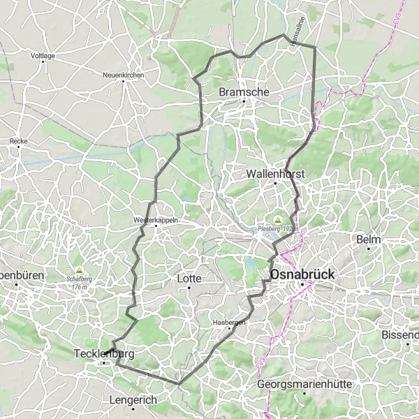 Karten-Miniaturansicht der Radinspiration "Tecklenburg und Umgebung per Rennrad - Ein sportliches Erlebnis" in Münster, Germany. Erstellt vom Tarmacs.app-Routenplaner für Radtouren