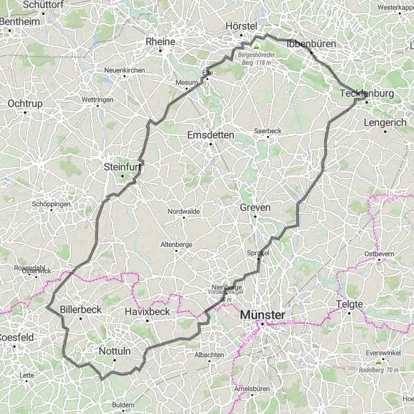 Map miniature of "Cycling Adventure in Tecklenburg" cycling inspiration in Münster, Germany. Generated by Tarmacs.app cycling route planner