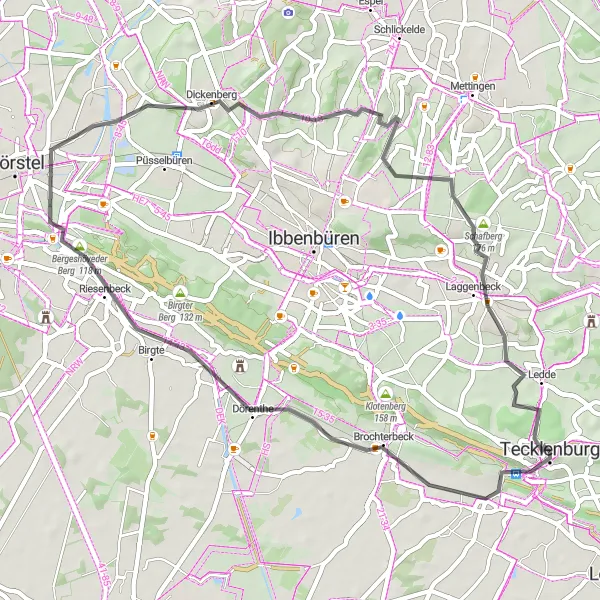 Map miniature of "Tecklenburg Round-Trip" cycling inspiration in Münster, Germany. Generated by Tarmacs.app cycling route planner