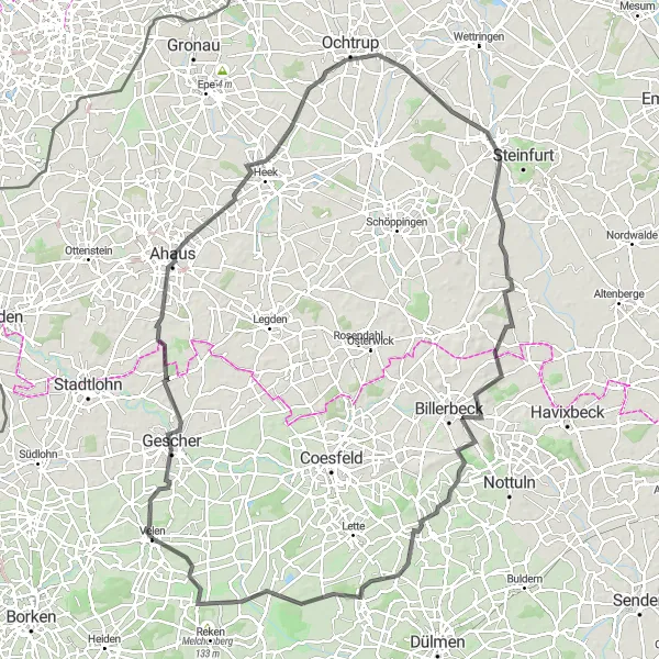 Map miniature of "Castles and Landscapes Expedition" cycling inspiration in Münster, Germany. Generated by Tarmacs.app cycling route planner