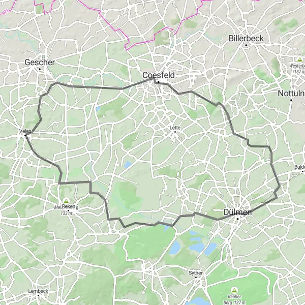 Map miniature of "Coesfeld Discovery" cycling inspiration in Münster, Germany. Generated by Tarmacs.app cycling route planner