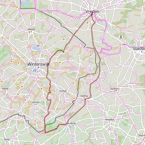 Map miniature of "Oeding Express" cycling inspiration in Münster, Germany. Generated by Tarmacs.app cycling route planner