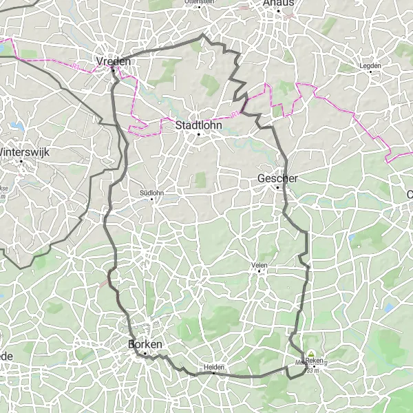 Karten-Miniaturansicht der Radinspiration "Rundtour ab Vreden über Gescher nach Oeding" in Münster, Germany. Erstellt vom Tarmacs.app-Routenplaner für Radtouren