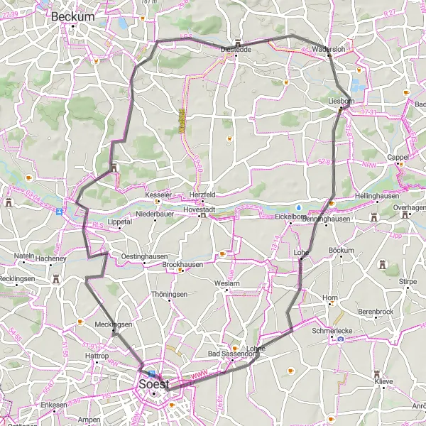 Karten-Miniaturansicht der Radinspiration "Kurvenreiche Historische Fahrt" in Münster, Germany. Erstellt vom Tarmacs.app-Routenplaner für Radtouren