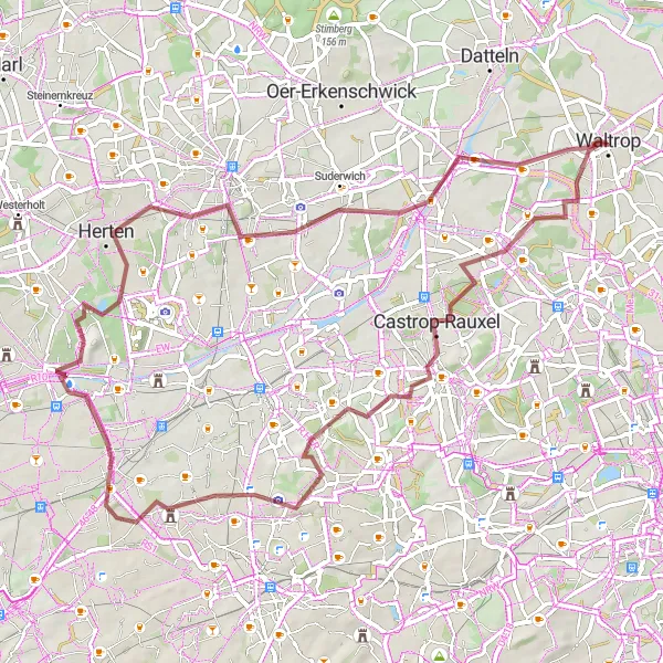 Map miniature of "The Ruhrgebiets-Mittelpunkt Gravel Tour" cycling inspiration in Münster, Germany. Generated by Tarmacs.app cycling route planner