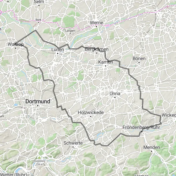 Map miniature of "Lünen Loop" cycling inspiration in Münster, Germany. Generated by Tarmacs.app cycling route planner