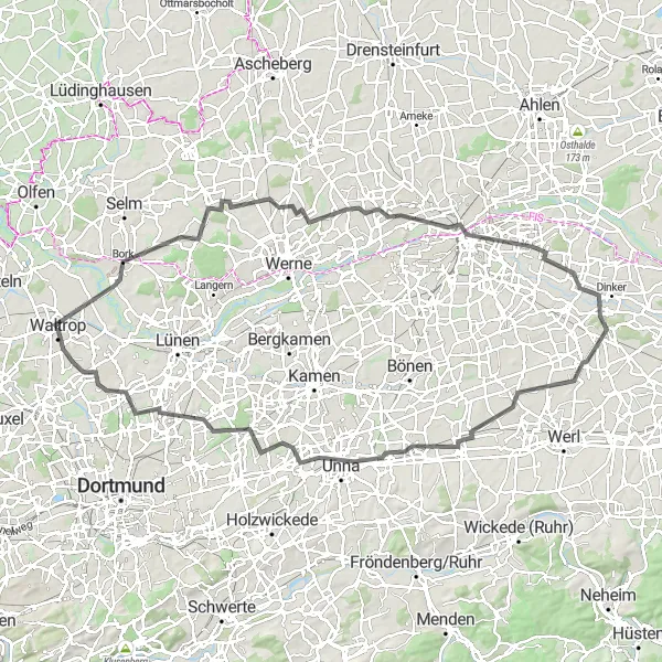 Karten-Miniaturansicht der Radinspiration "105 km Entdeckungstour im Ruhrgebiet" in Münster, Germany. Erstellt vom Tarmacs.app-Routenplaner für Radtouren