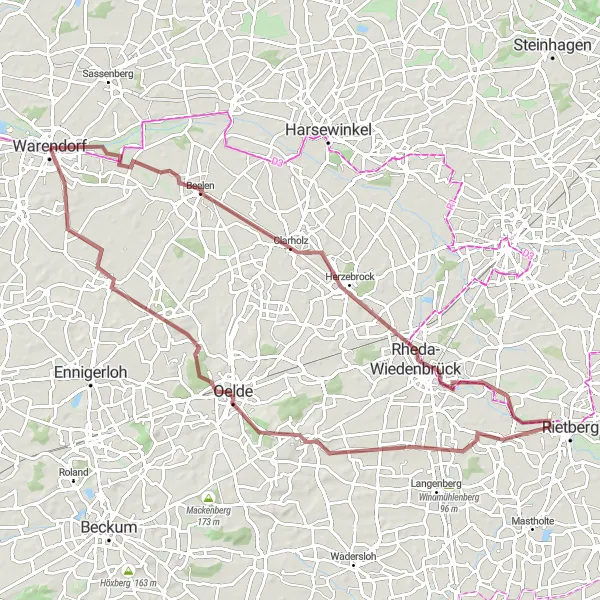 Karten-Miniaturansicht der Radinspiration "Abenteuerliche Schotterpisten" in Münster, Germany. Erstellt vom Tarmacs.app-Routenplaner für Radtouren