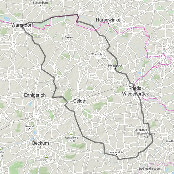 Map miniature of "Greffen Loop" cycling inspiration in Münster, Germany. Generated by Tarmacs.app cycling route planner