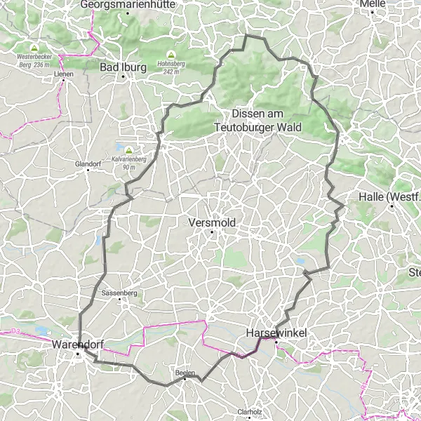 Map miniature of "Rolling Hills and Charming Villages" cycling inspiration in Münster, Germany. Generated by Tarmacs.app cycling route planner