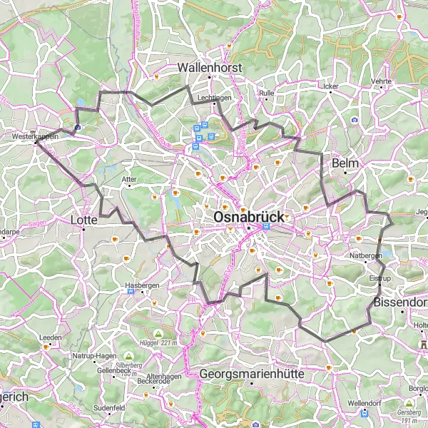 Map miniature of "The Ultimate Road Cycling Challenge" cycling inspiration in Münster, Germany. Generated by Tarmacs.app cycling route planner