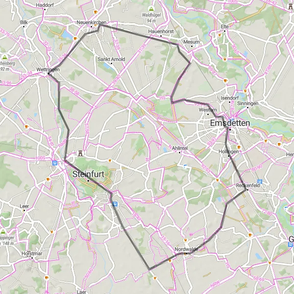 Map miniature of "Neuenkirchen Loop" cycling inspiration in Münster, Germany. Generated by Tarmacs.app cycling route planner