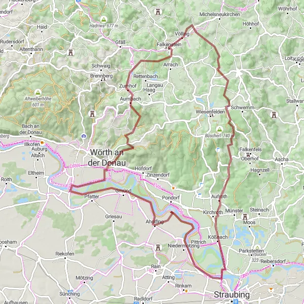 Karten-Miniaturansicht der Radinspiration "Falkenstein Schleife" in Niederbayern, Germany. Erstellt vom Tarmacs.app-Routenplaner für Radtouren