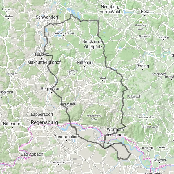 Karten-Miniaturansicht der Radinspiration "Die Große Runde von Aholfing nach Walderbach" in Niederbayern, Germany. Erstellt vom Tarmacs.app-Routenplaner für Radtouren