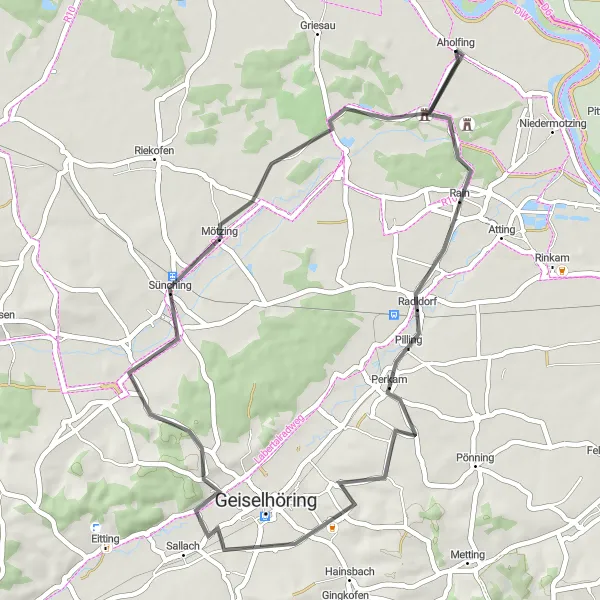 Karten-Miniaturansicht der Radinspiration "Perkam Panorama Tour" in Niederbayern, Germany. Erstellt vom Tarmacs.app-Routenplaner für Radtouren
