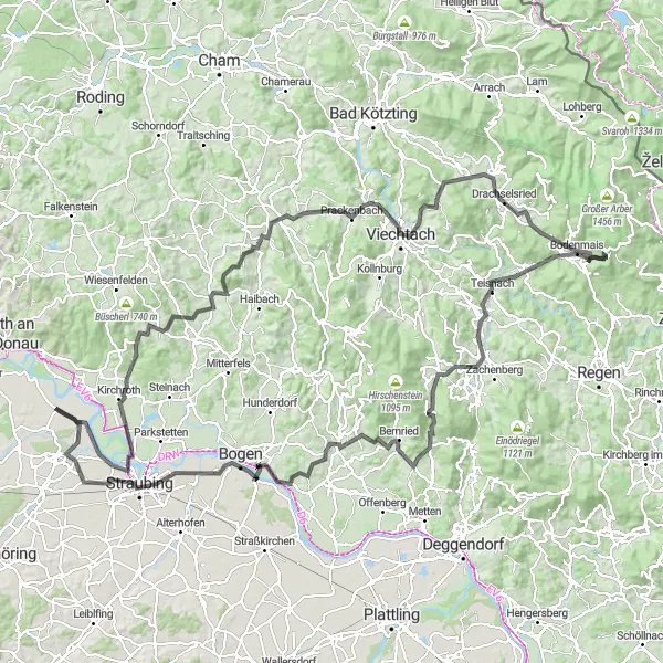 Karten-Miniaturansicht der Radinspiration "Bayerischer Wald Marathon" in Niederbayern, Germany. Erstellt vom Tarmacs.app-Routenplaner für Radtouren