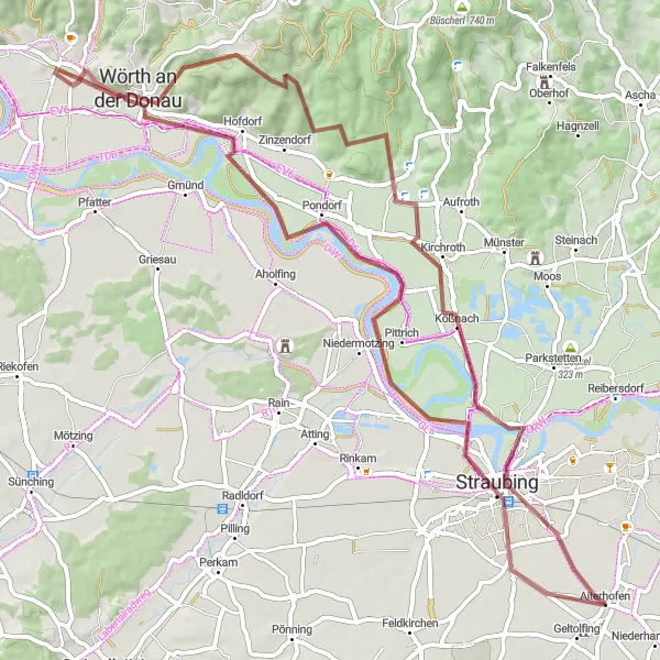 Map miniature of "Discover the Gravel Trails of Kößnach" cycling inspiration in Niederbayern, Germany. Generated by Tarmacs.app cycling route planner