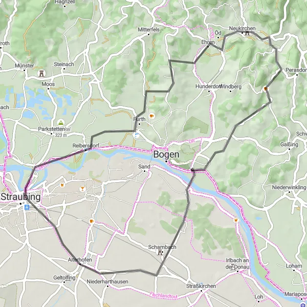 Karten-Miniaturansicht der Radinspiration "Donauebene-Tour" in Niederbayern, Germany. Erstellt vom Tarmacs.app-Routenplaner für Radtouren