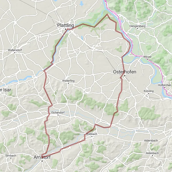 Karten-Miniaturansicht der Radinspiration "Naturerlebnis entlang der Donau" in Niederbayern, Germany. Erstellt vom Tarmacs.app-Routenplaner für Radtouren