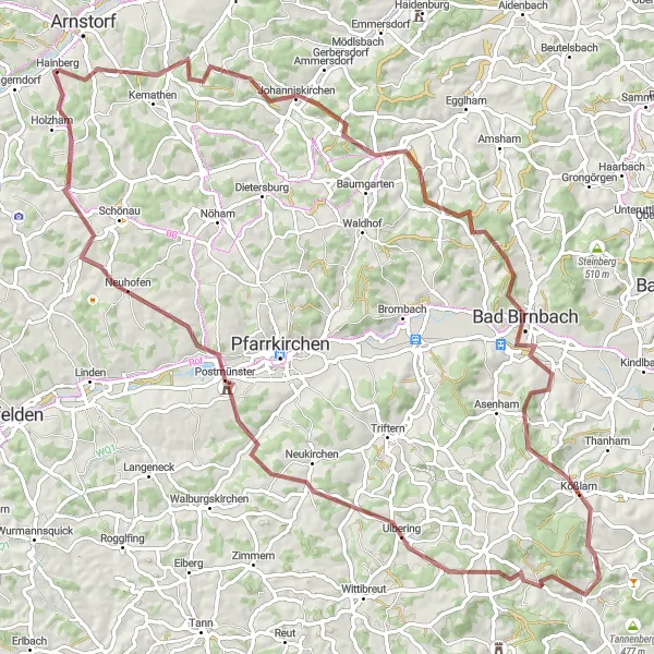 Karten-Miniaturansicht der Radinspiration "Gravelabenteuer um Arnstorf" in Niederbayern, Germany. Erstellt vom Tarmacs.app-Routenplaner für Radtouren