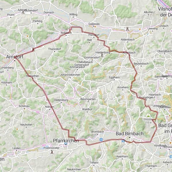 Karten-Miniaturansicht der Radinspiration "Gravel-Tour durch Niederbayern" in Niederbayern, Germany. Erstellt vom Tarmacs.app-Routenplaner für Radtouren