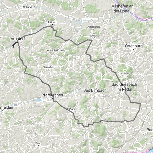 Map miniature of "The Ultimate Challenge" cycling inspiration in Niederbayern, Germany. Generated by Tarmacs.app cycling route planner