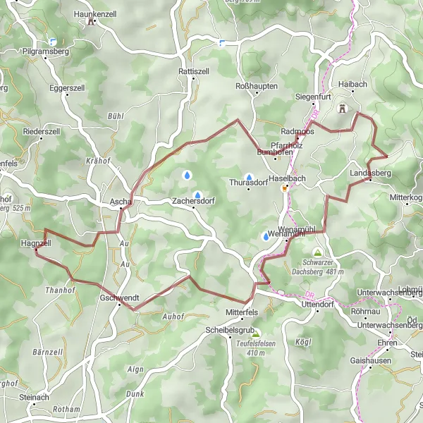 Karten-Miniaturansicht der Radinspiration "Gravelabenteuer rund um Ascha" in Niederbayern, Germany. Erstellt vom Tarmacs.app-Routenplaner für Radtouren
