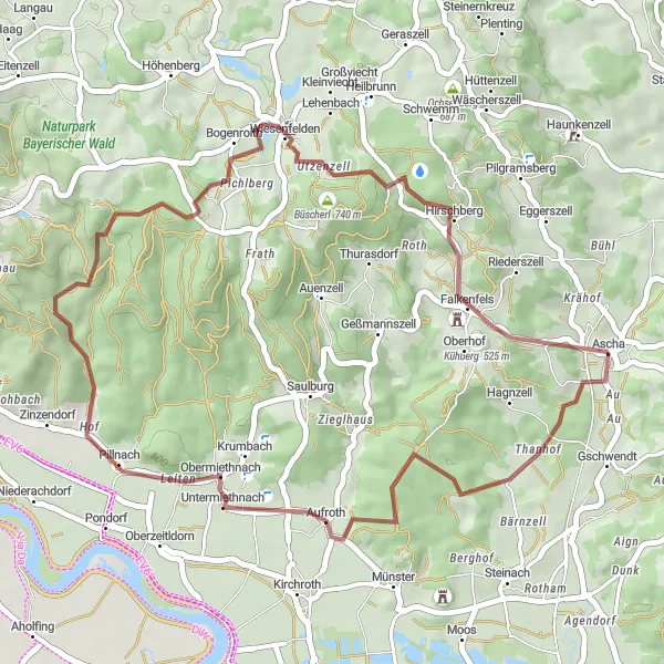 Karten-Miniaturansicht der Radinspiration "Kühberg Rundtour" in Niederbayern, Germany. Erstellt vom Tarmacs.app-Routenplaner für Radtouren