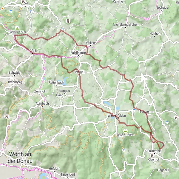 Karten-Miniaturansicht der Radinspiration "Martinsneukirchen und Burg Falkenstein Rundtour" in Niederbayern, Germany. Erstellt vom Tarmacs.app-Routenplaner für Radtouren