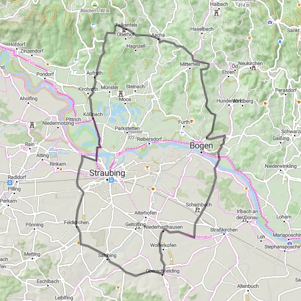 Karten-Miniaturansicht der Radinspiration "Panoramafahrt um Ascha" in Niederbayern, Germany. Erstellt vom Tarmacs.app-Routenplaner für Radtouren