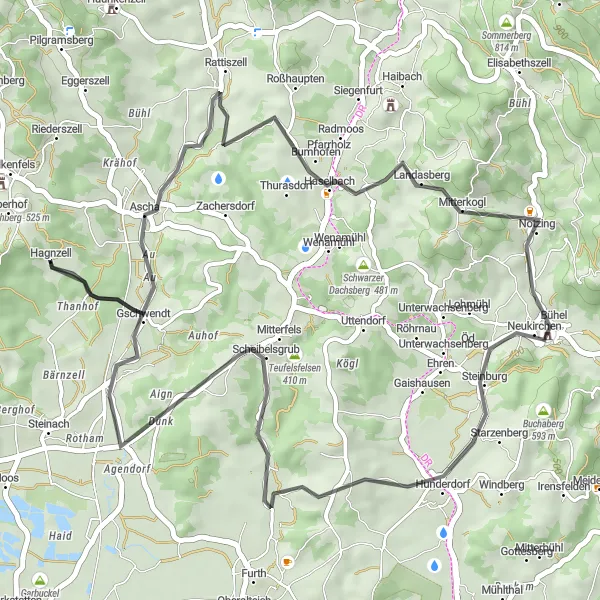 Karten-Miniaturansicht der Radinspiration "Bergabenteuer bei Ascha" in Niederbayern, Germany. Erstellt vom Tarmacs.app-Routenplaner für Radtouren