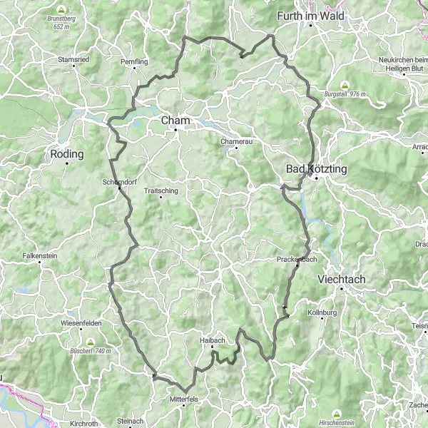 Karten-Miniaturansicht der Radinspiration "Hügeliges Straßenradfahren um Ascha" in Niederbayern, Germany. Erstellt vom Tarmacs.app-Routenplaner für Radtouren