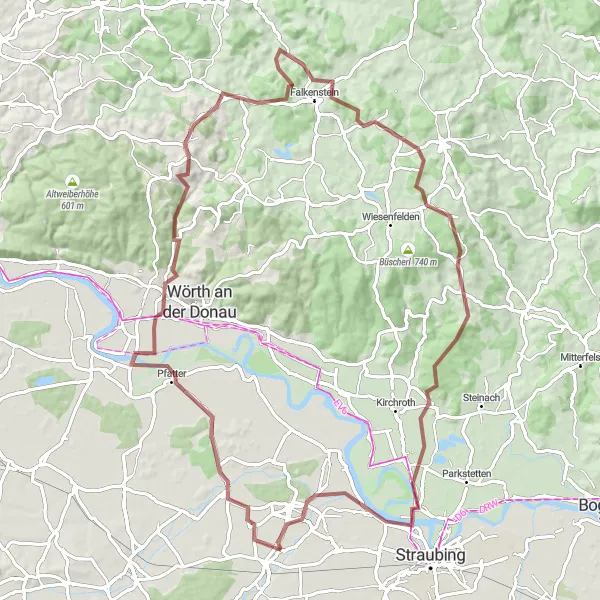 Map miniature of "Bavarian Gravel Adventure" cycling inspiration in Niederbayern, Germany. Generated by Tarmacs.app cycling route planner