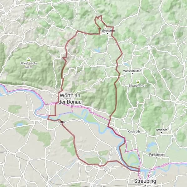 Map miniature of "Brennberg Gravel Adventure" cycling inspiration in Niederbayern, Germany. Generated by Tarmacs.app cycling route planner