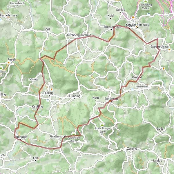 Map miniature of "Hidden Gems of Niederbayern" cycling inspiration in Niederbayern, Germany. Generated by Tarmacs.app cycling route planner