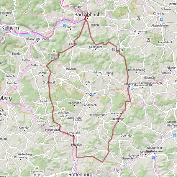 Karten-Miniaturansicht der Radinspiration "Gravel-Abenteuer durch Schierling und Großmuß" in Niederbayern, Germany. Erstellt vom Tarmacs.app-Routenplaner für Radtouren