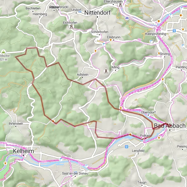 Karten-Miniaturansicht der Radinspiration "Gravel Tour zu den Hügeln von Bad Abbach" in Niederbayern, Germany. Erstellt vom Tarmacs.app-Routenplaner für Radtouren