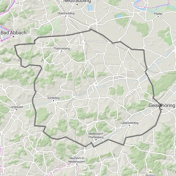 Karten-Miniaturansicht der Radinspiration "Erkundungstour von Köfering nach Saalhaupt" in Niederbayern, Germany. Erstellt vom Tarmacs.app-Routenplaner für Radtouren