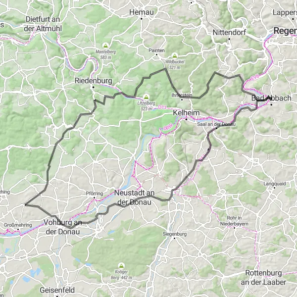 Karten-Miniaturansicht der Radinspiration "Epische Road-Route durch Saal an der Donau und Burg Prunn" in Niederbayern, Germany. Erstellt vom Tarmacs.app-Routenplaner für Radtouren