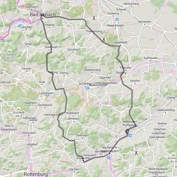 Karten-Miniaturansicht der Radinspiration "Road-Tour nach Saalhaupt" in Niederbayern, Germany. Erstellt vom Tarmacs.app-Routenplaner für Radtouren