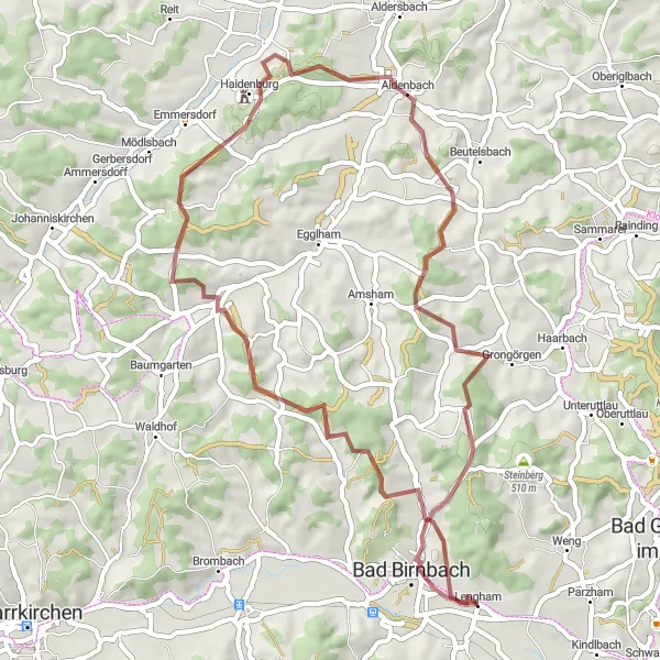 Map miniature of "Gravel Adventure to Aidenbach" cycling inspiration in Niederbayern, Germany. Generated by Tarmacs.app cycling route planner